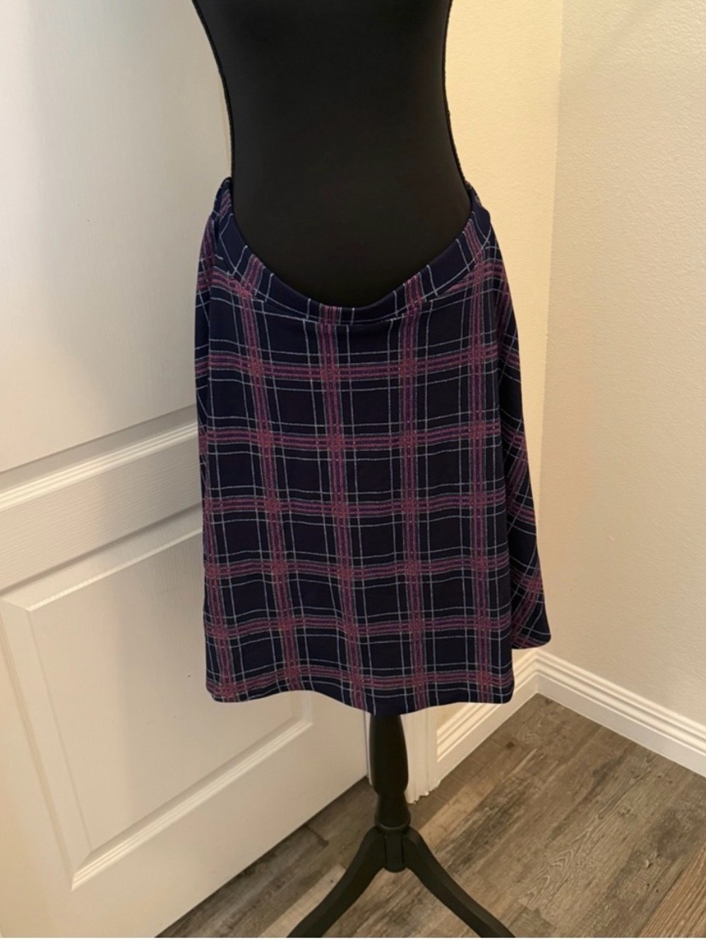Smak Parlor Plaid Circle Skirt in Navy and Purple